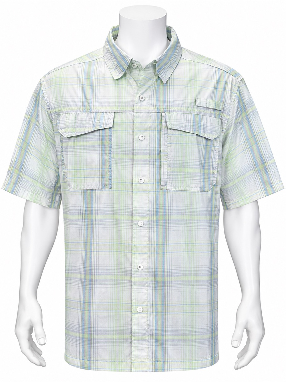 Habit Green White Blue Vented Button Up Men's Short Sleeve Fishing Shirt Size XL